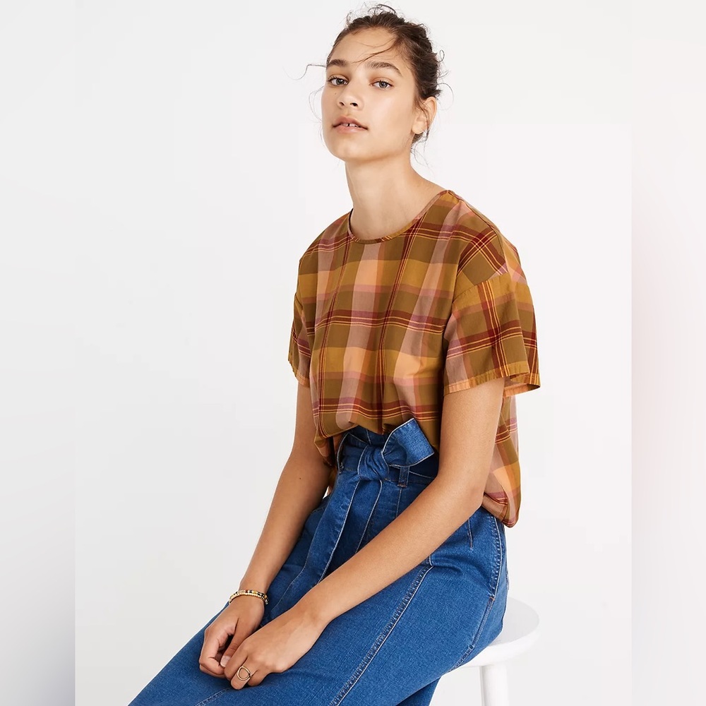 Boxy Button-Back Top in Plaid